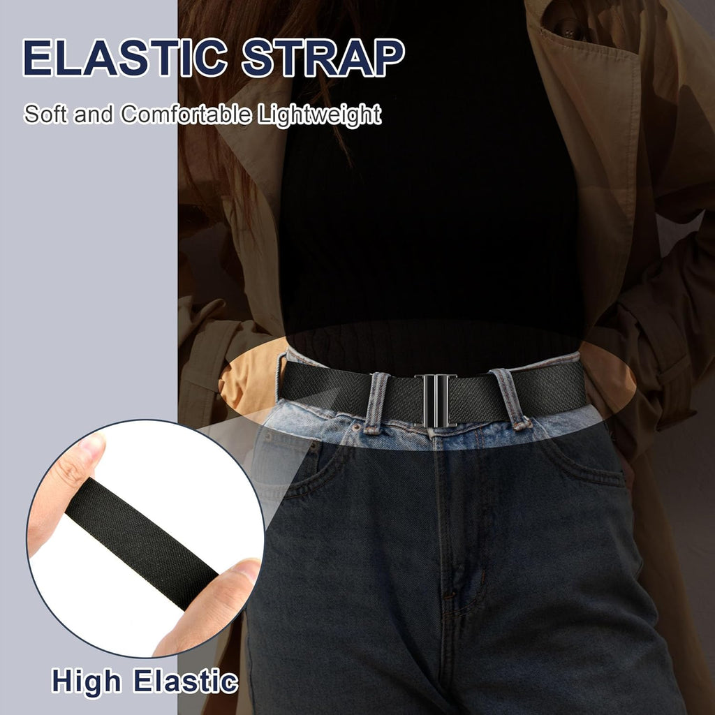 TOURZOO No Show Invisible Belt for Women/Men Elastic Web Strap Waist Stretch Belt with Flat Buckle for Jeans Pants Dresses