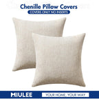 Miulee Pack Of 2 Couch Throw Pillow Covers 18X18 Inch Neutral Beige Modern Boho Accent Decorative Pillow Covers Soft Chenille Farmhouse Cushion Covers For Home Decor Bed Sofa Living Room