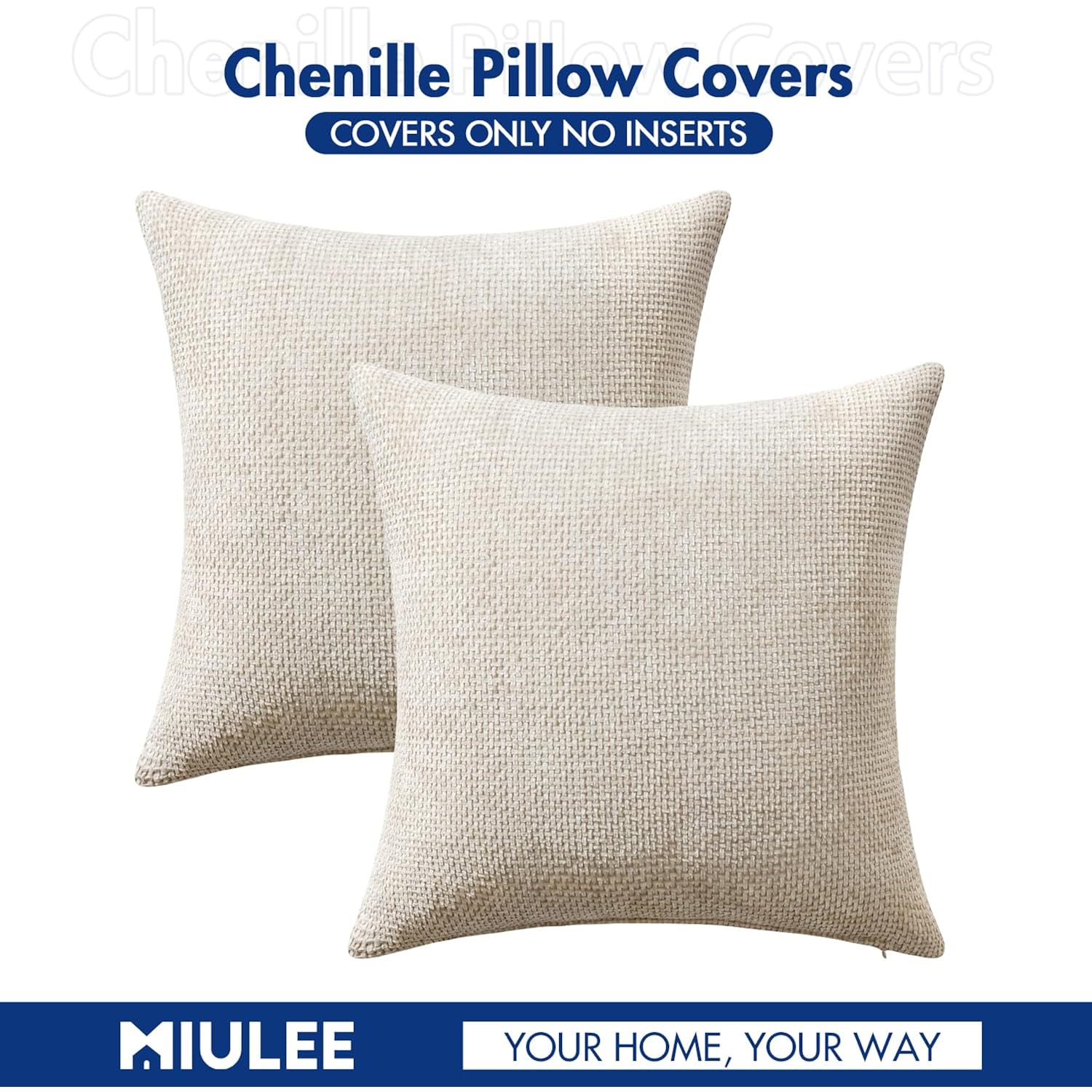 Miulee Pack Of 2 Couch Throw Pillow Covers 18X18 Inch Neutral Beige Modern Boho Accent Decorative Pillow Covers Soft Chenille Farmhouse Cushion Covers For Home Decor Bed Sofa Living Room
