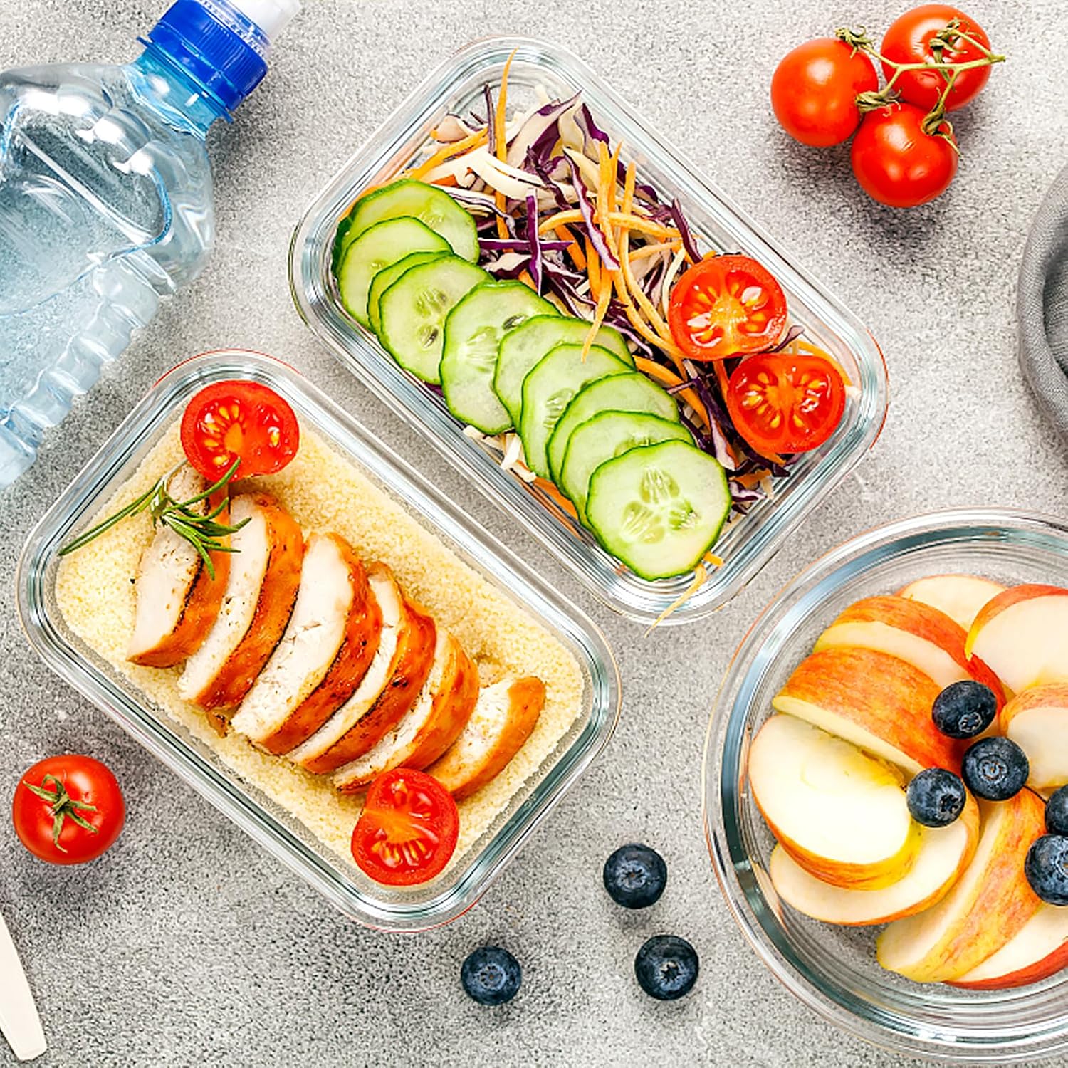 Verones 10 Pack Glass Meal Prep Containers, Airtight Glass Lunch Containers, Stackable Glass Food Storage Containers Set With Lids,Bpa-Free, For Microwave, Oven, Freezer & Dishwasher Friendly,Grey