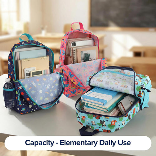 24-Pack 17" Elementary Bulk Backpacks For School, Bulk Printed Bookbags For Boys And Girls Ages 5-11, Assorted Prints For School Drives, Donations, And Giveaways