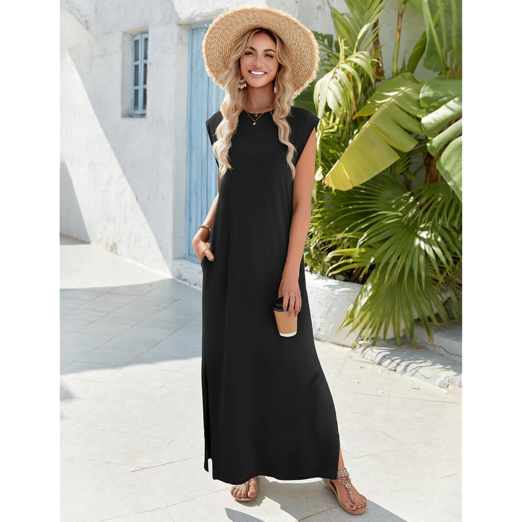 Zeagoo Summer Dresses For Women 2026 Long Maxi Sundresses Loose Split Wrinkle-Free Beach Travel Vacation Clothes