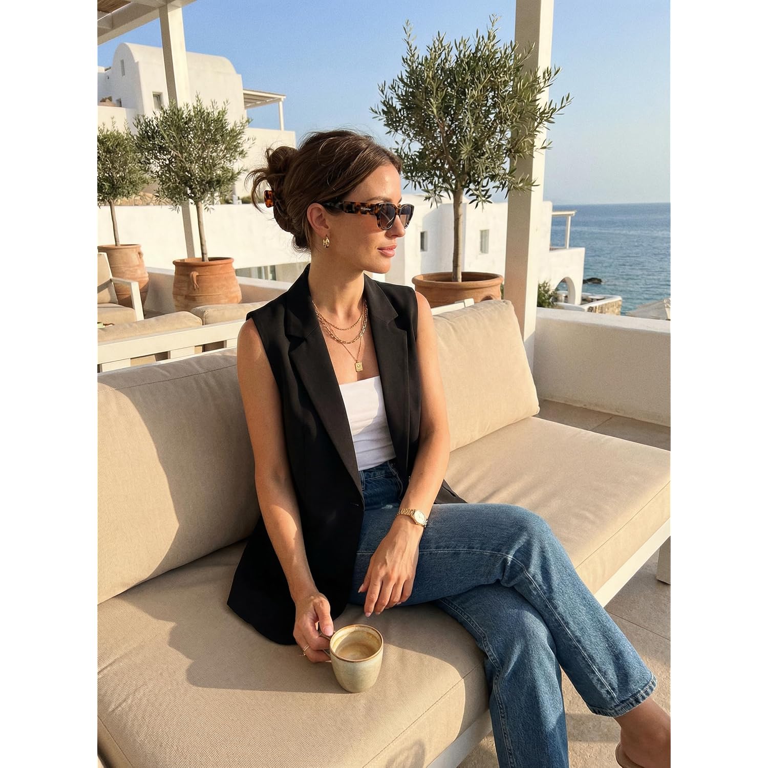 Women'S Sleeveless Vest Blazer Fully Lined Spring Casual Open Front Work Office Tops Jacket Pockets