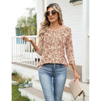 Ivicoer Women'S 3/4 Length Sleeve Tops Crewneck Button Pleated Dressy Casual Blouses