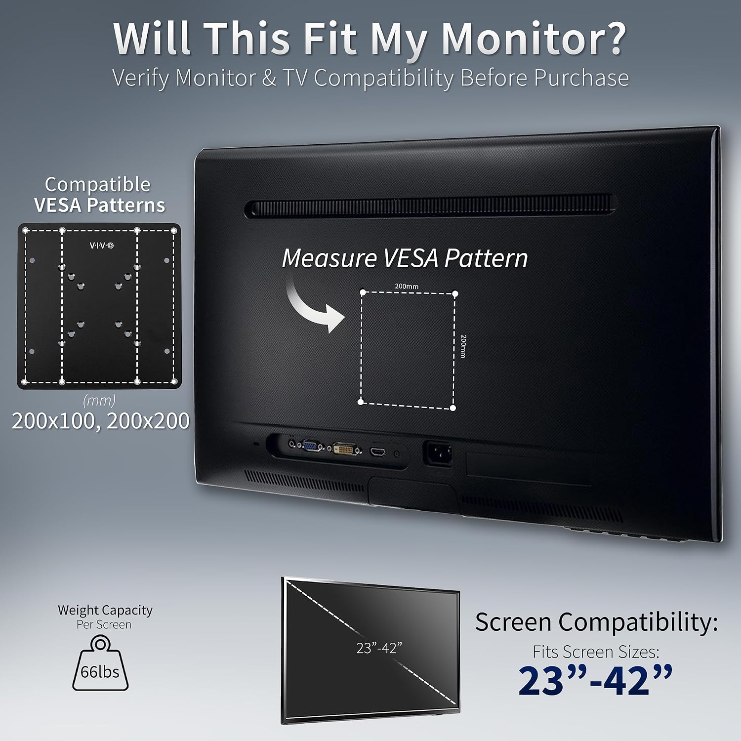 Vivo Steel Vesa Tv And Monitor Mount Adapter Plate Bracket For Screens 23" To 42" | Conversion Kit For Vesa Up To 200X200Mm (Mount-Ad2X2)