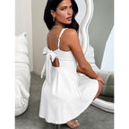 Ymduch Women'S Sexy Sleeveless Square Neck Adjustable Straps Bow Tie A-Line Mini Party Club Dress