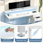 Dumos 40-Inch Gaming Desk With Power Outlets And Led Lights, White | Computer Desk With 4 Storage Drawers, Home Office Desk With Monitor Stand, Small Desk For Bedroom Study