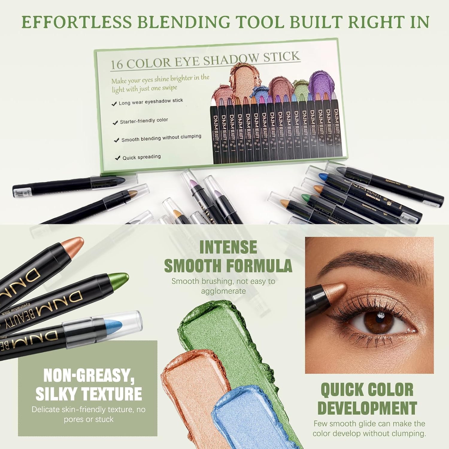 Volksrose 16 Colors Eyeshadow Shimmer Stick, Highlighter Eye Shadow Sticks Set, Colorful Eyeshadow Pencil Crayon Creamy, Waterproof Pearly Sparkle Glitter Cream Stick Pen Eyeliner Makeup For Women
