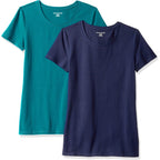Women's Regular-Fit Short-Sleeve T-Shirt (Crewneck and V-Neck Options), Multipacks
