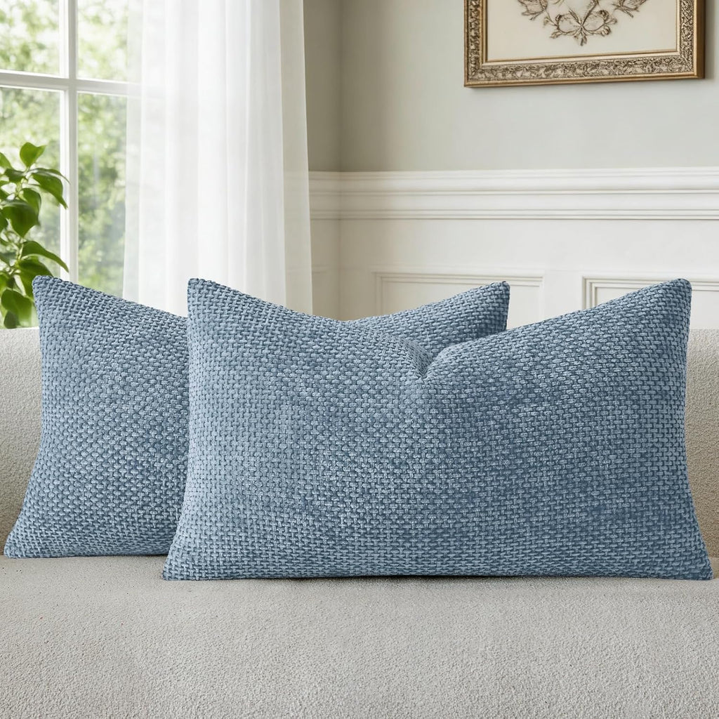 Blue Chenille Throw Pillow Covers 12X20 Inch Pack Of 2 Modern Decorative Throw Pillow Covers Farmhouse Cross Covers Modern Home Decor For Sofa Bedroom Living Room