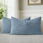 Blue Chenille Throw Pillow Covers 12X20 Inch Pack Of 2 Modern Decorative Throw Pillow Covers Farmhouse Cross Covers Modern Home Decor For Sofa Bedroom Living Room