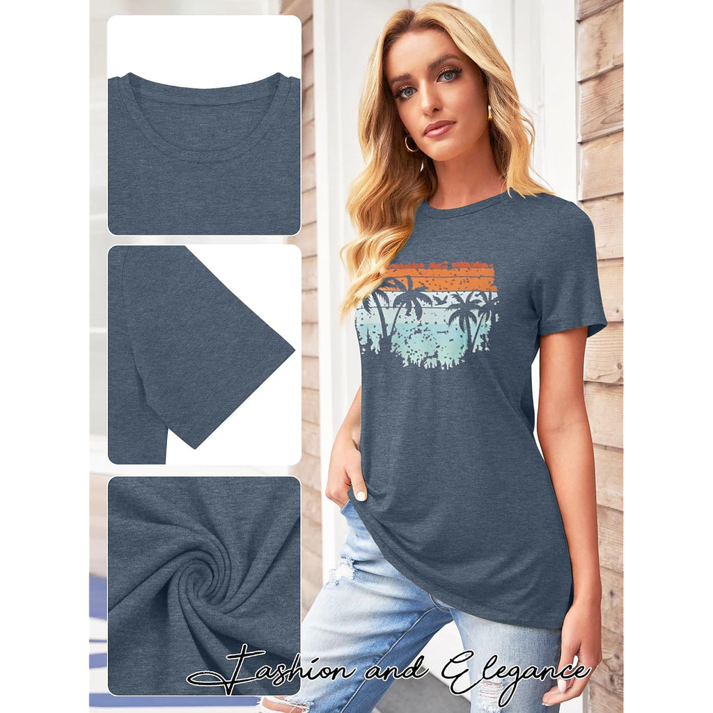 TAKEYAL Women Los Angeles Graphic T Shirts California Letter Print Short Sleeve Tee Loose Casual Tops E Blue 4