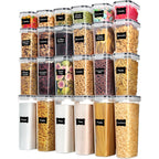Airtight Food Storage Containers with Lids, Vtopmart 24 pcs Plastic Kitchen and Pantry Organization Canisters for Cereal, Dry Food, Flour and Sugar, BPA Free, Includes 24 Labels，Black