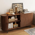 63" Sideboard Buffet Cabinet With Storage, Storage Cabinet With Sliding Door & Adjustable Shelf, Modern Accent Coffee Bar Console Table For Kitchen, Entryway, Walnut