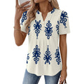 LOMON Womens Summer Tops Boho V Neck Pleated Blouses Dressy Casual Short Sleeve Shirts Vacation Outfits