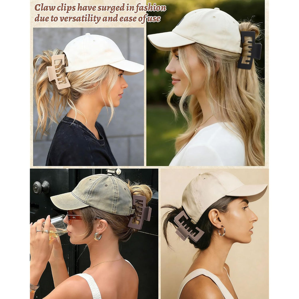 Hat-Friendly Claw Clips For Baseball Caps - 4 Pcs Trucker Hat Hair Clips For Women, Claw Clips For Thick Hair Hat Hairstyles, Gifts Hair Accessories