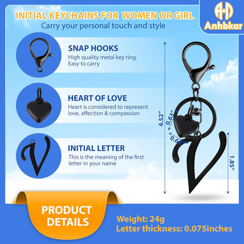 A-Z Heart Initial Letter Keychain, Stainless Steel Alphabet Charm for Handbags, Gift for Women and Girls
