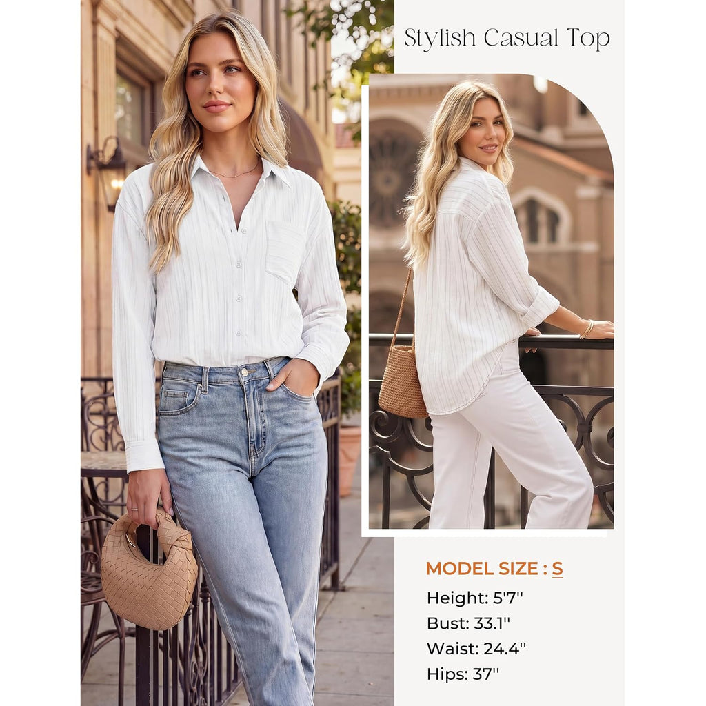Grace Karin Women'S 2026 Cotton Button Down Blouses, Dressy Casual Long Sleeve Shirts, Trendy Summer Collared Work Tops