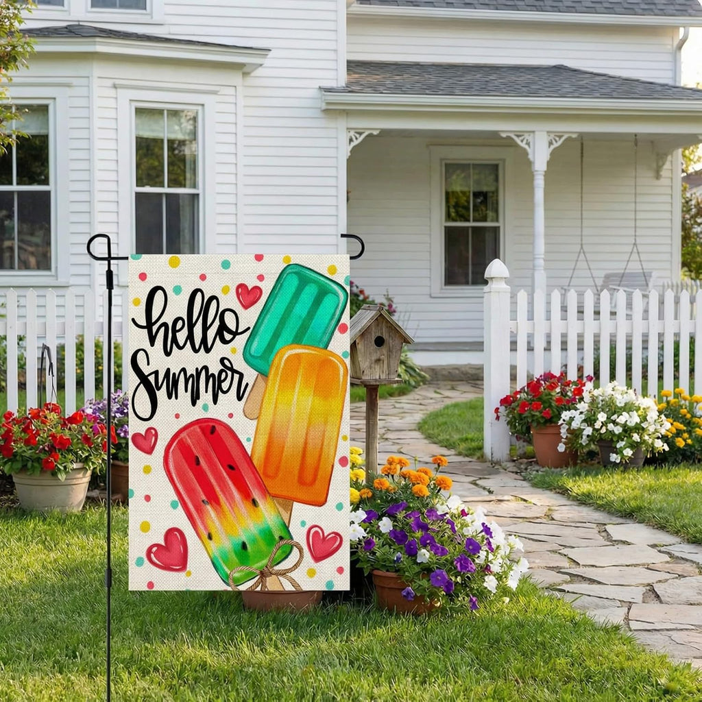 Summer Garden Flag Popsicles Double Sided 12X18 Inches Small Burlap Seasonal Welcome Yard Decoration For Outside Porch Cf1813-12