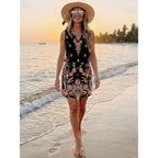 Saukole Womens Sleeveless T Shirt Dresses Casual Cute Floral Print Short Dress Summer Fashion Front Pockets