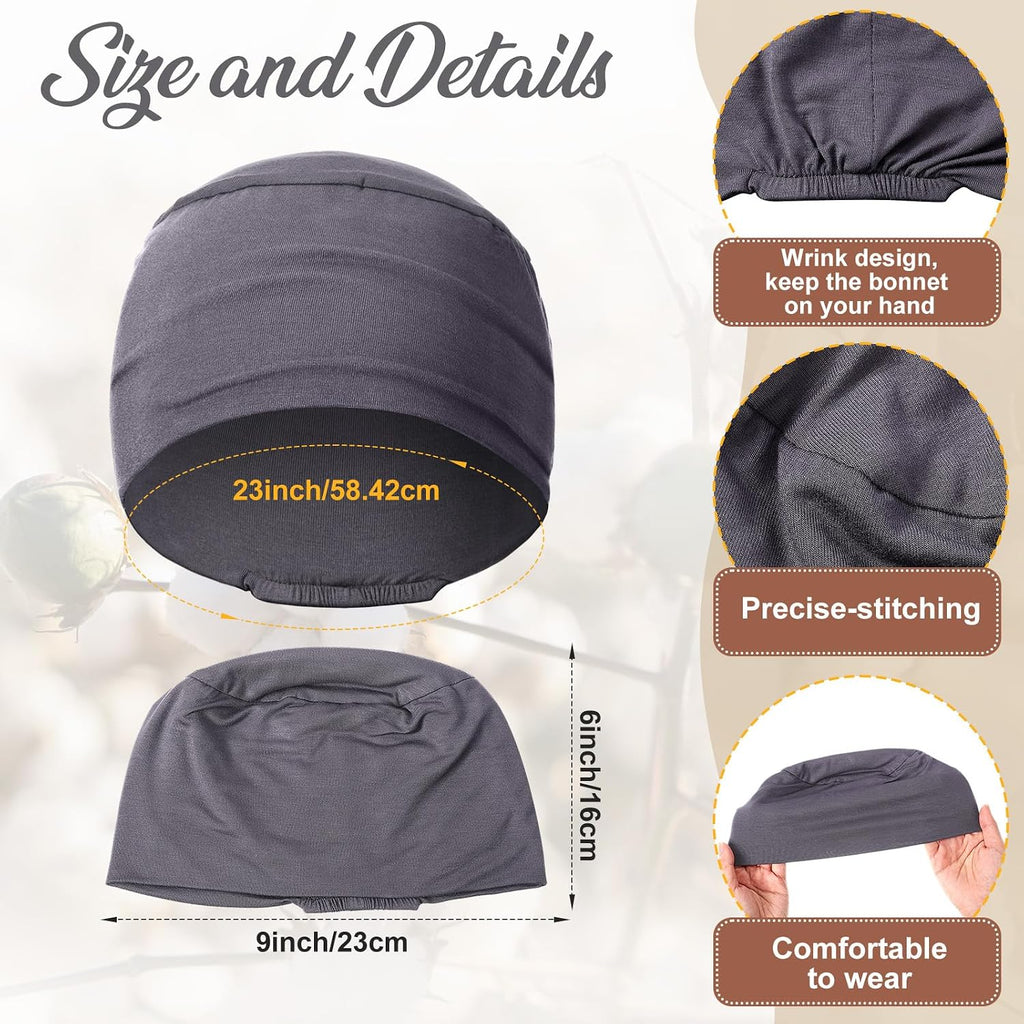 4 Pcs Cotton Chemo Sleep Cap for Women, Soft Cancer Beanie Hat Headwear Turban Stretchy Skull Cap Hair Loss Head Wrap Black, Dark Gray, Light Gray, White