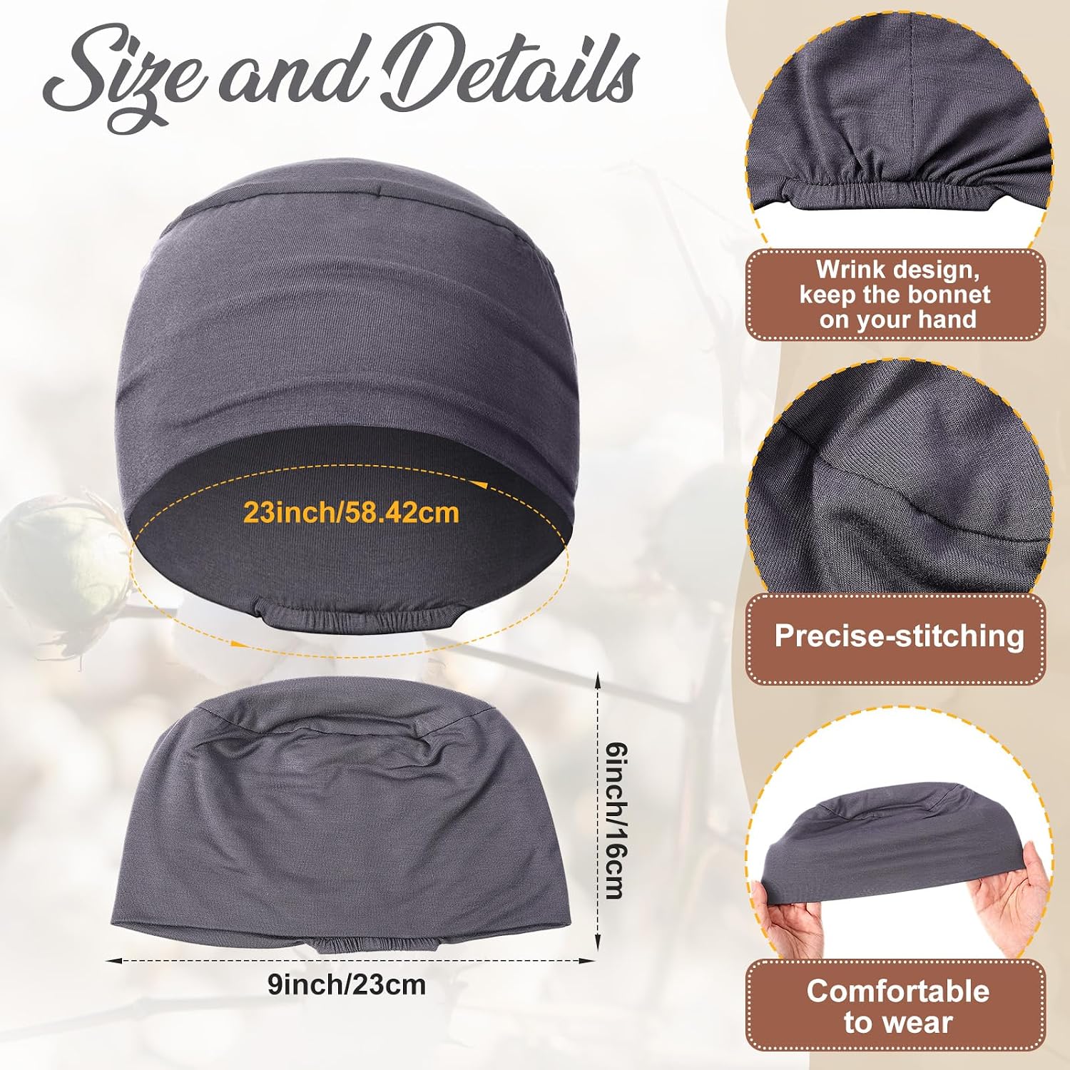 4 Pcs Cotton Chemo Sleep Cap for Women, Soft Cancer Beanie Hat Headwear Turban Stretchy Skull Cap Hair Loss Head Wrap Black, Dark Gray, Light Gray, White
