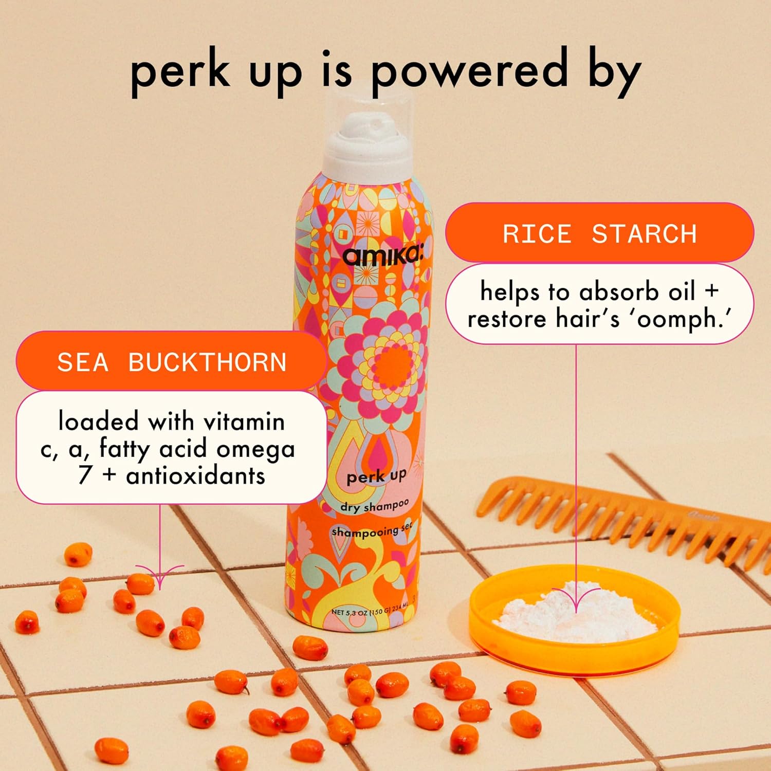 amika perk up talc-free dry shampoo | refreshes roots with a voluminous ‘oomph’ between washes, no white residue, absorbs oil + reduces odor, for all hair types