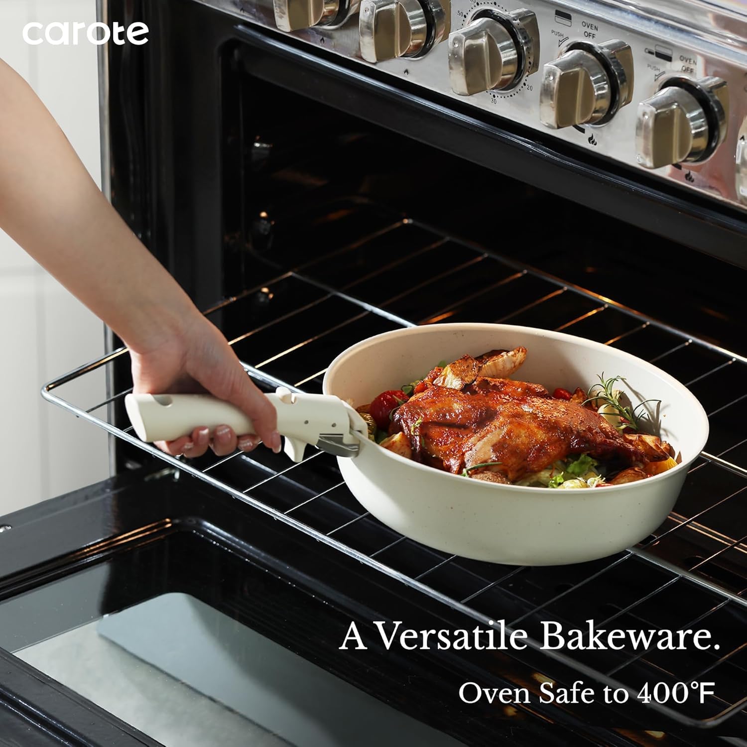 CAROTE 19pcs Pots and Pans Set, Nonstick Cookware Set Detachable Handle, Induction Kitchen Cookware Sets Non Stick with Removable Handle, RV Cookware Set, Oven Safe