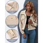 Gihuo Women'S Fashion Cropped Shacket Button Down Corduroy Crop Jacket