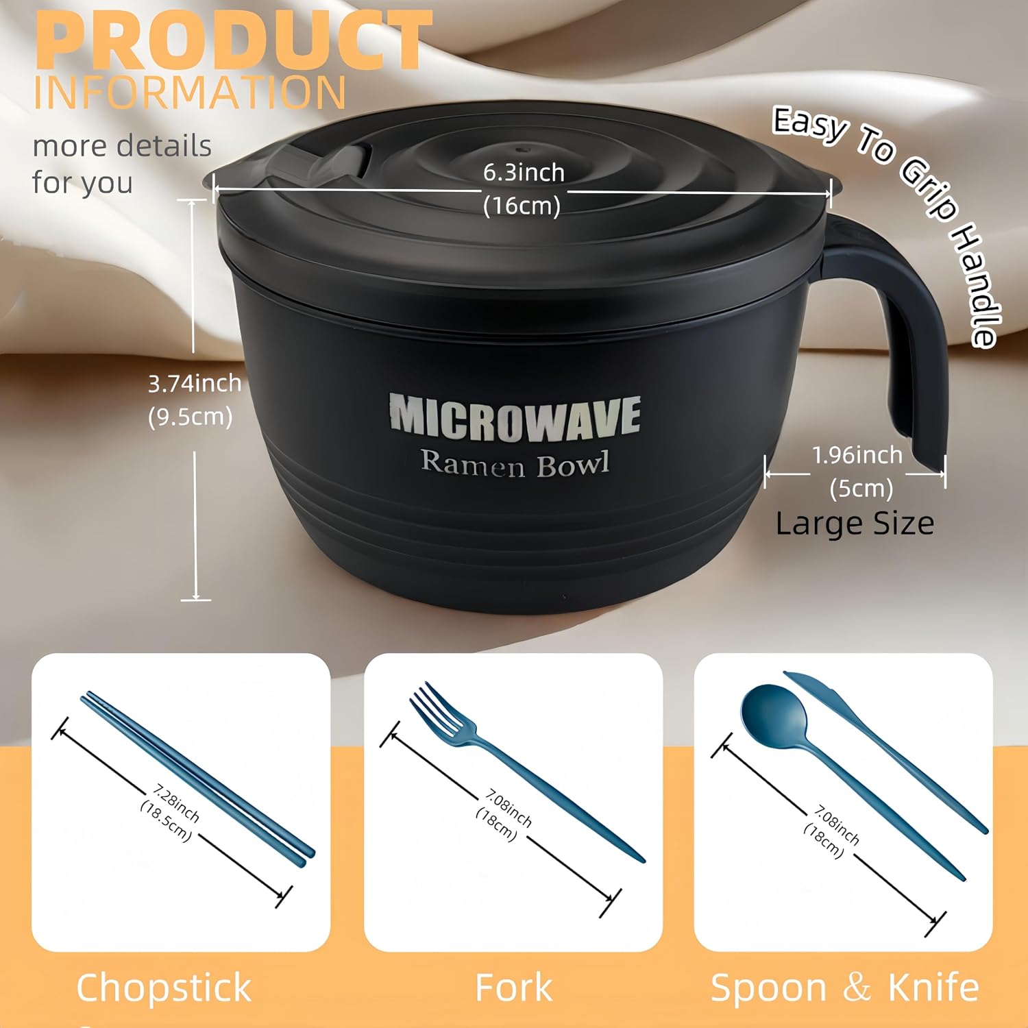 Layron Large Ramen Bowl, Ramen Noodle Bowls Microwavable 45 Oz, Ramen Cooker, Microwave Pasta Cooker, Ramen Bowl Microwave Gift For College Male Female Dorm Room (Black)