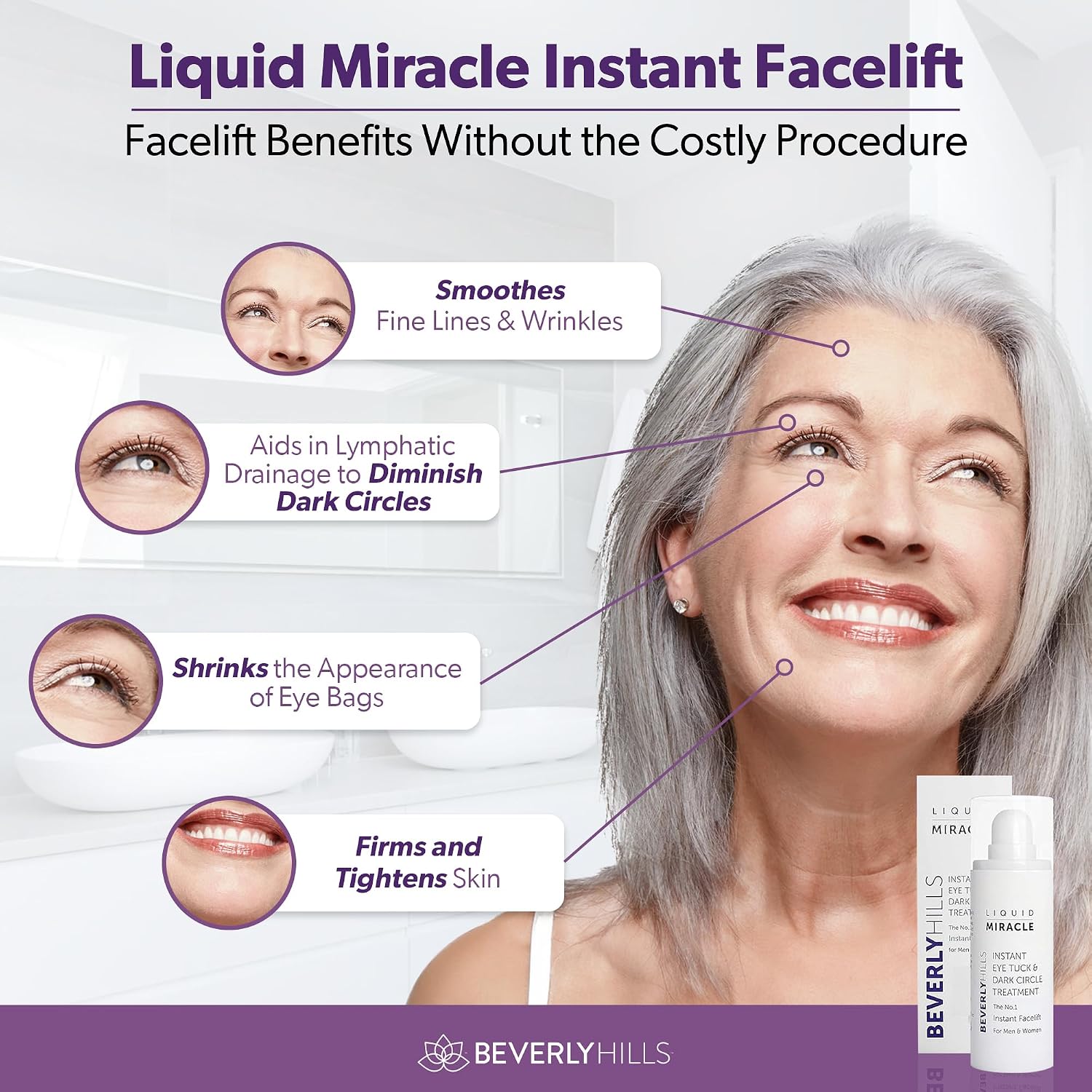 Beverly Hills Instant Facelift Anti Aging Eye Serum Treatment For Dark Circles, Puffy Eyes, Wrinkles, Under Eye Bags, Fine Lines, And Crows Feet | 30Ml (120 Days Supply)