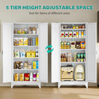 75" Tall Pantry Cabinet,Farmhouse Kitchen Pantry Storage Cabinets With 2 Doors And 5 Shelves,White Metal Storage Cabinet,Large Cupboard For Home,Kitchen,Dining/Living Room