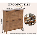 Fsbecl Shoe Storage Cabinet For Entryway With 2 Flip Drawers, Narrow Wood Shoe Cabinet With Fluted Panel, Freestanding Hidden Shoe Organizer For Foyer, Hallway (Walnut)