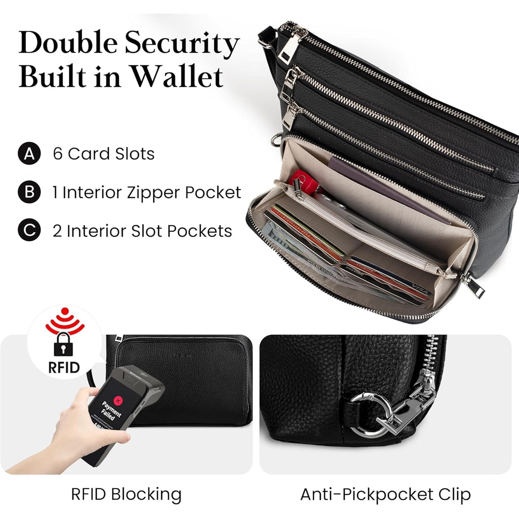 befen Genuine Leather Crossbody Bags for Women, Anti-Theft Shoulder Purse with Built in RFID Wallet for Travel