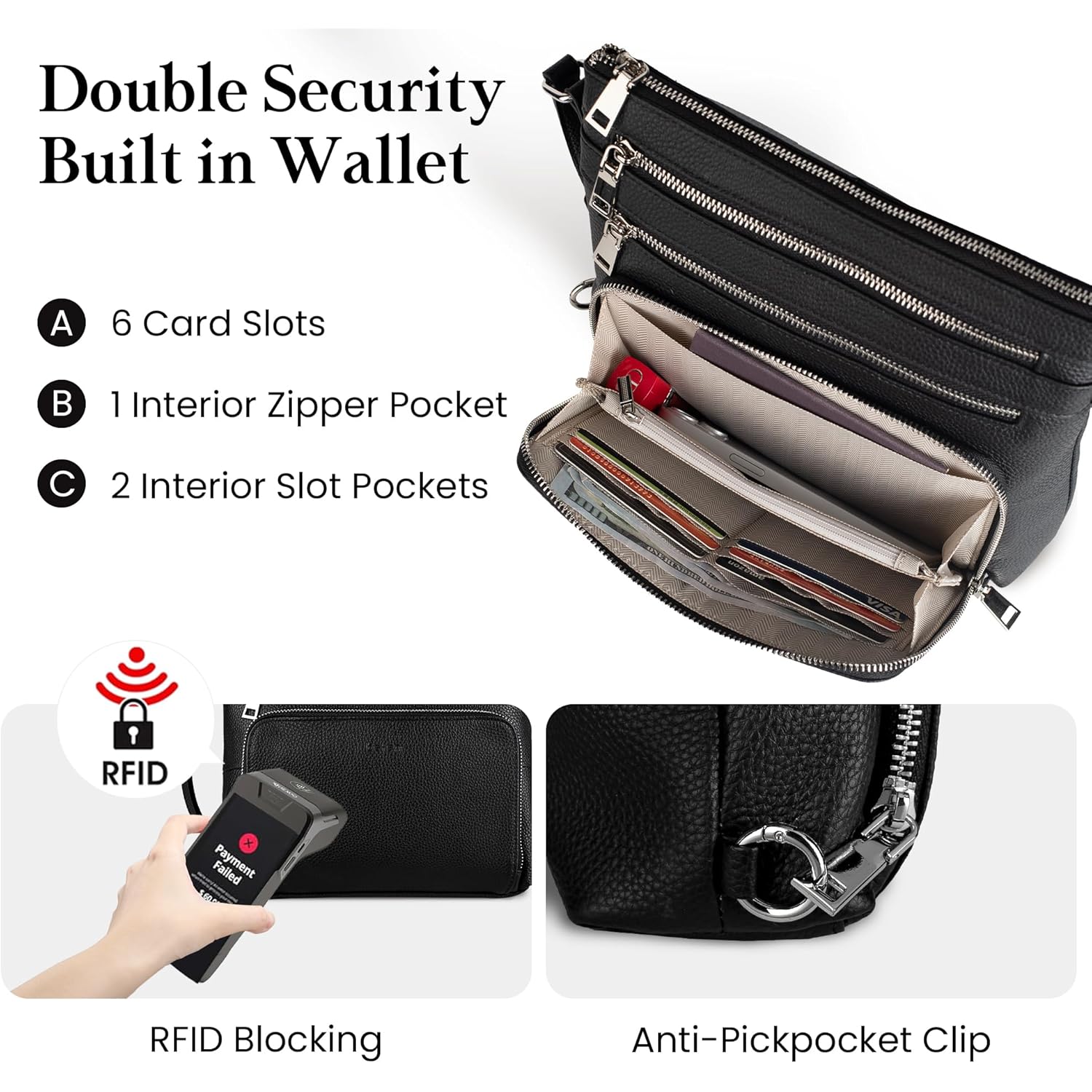 befen Genuine Leather Crossbody Bags for Women, Anti-Theft Shoulder Purse with Built in RFID Wallet for Travel