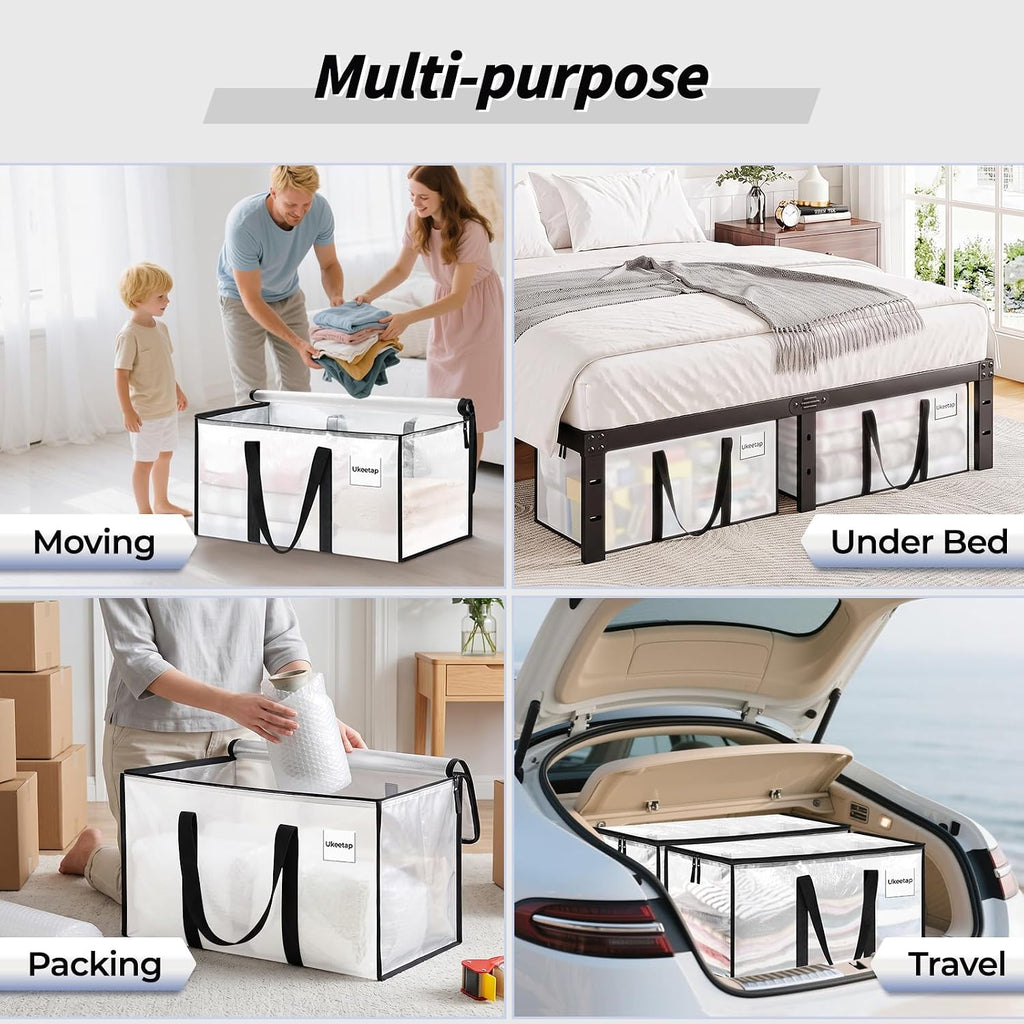8 Pack Extra Large Heavy Duty Moving Bags, Clear Storage Bins With Lids, Reinforced Handles & Heavy-Duty Zippers Moving Boxes Storage Bags Totes For Clothes Packing, Dorms, College Supplies, Clear