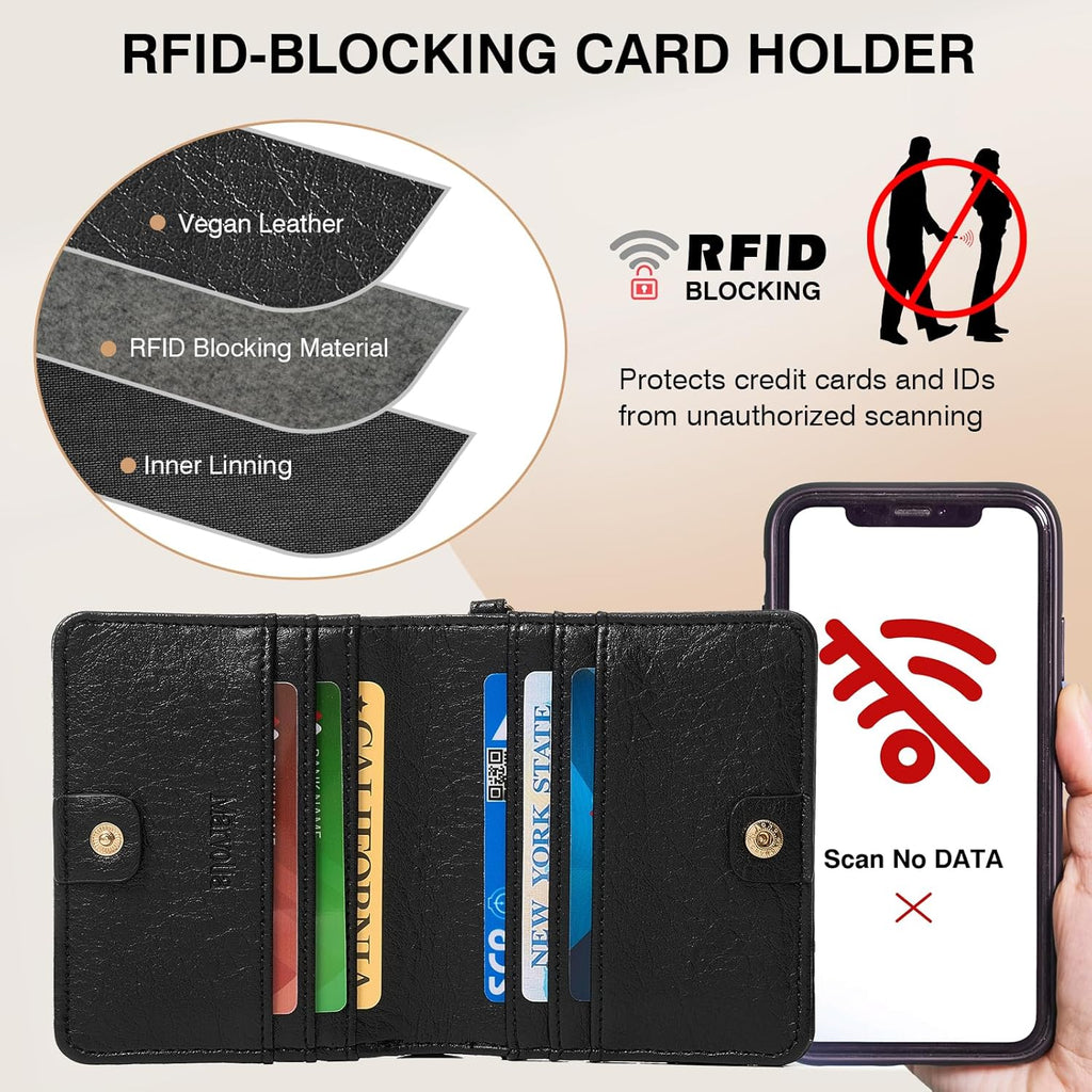 Marvolia Small Wallet for Women Compact Wallet Soft Vegan Leather Bifold Card Holder Ladies Wristlet
