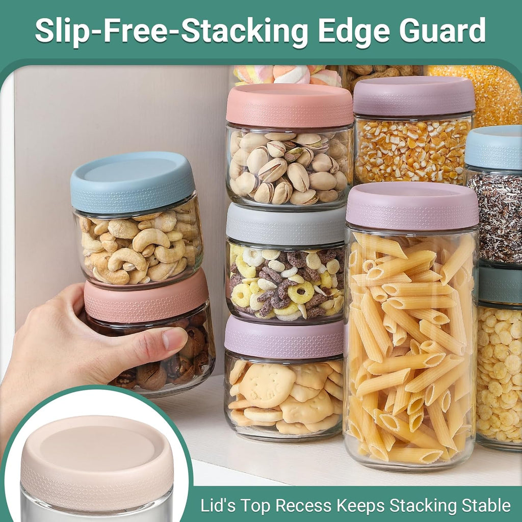 Netany 6-Pack 8Oz Glass Jars With Airtight Lids, Overnight Oats Containers With Lids, Wide Mouth Mason Salad Jars, Glass Food Storage Containers For Snacks Yogurt Spice Sugar