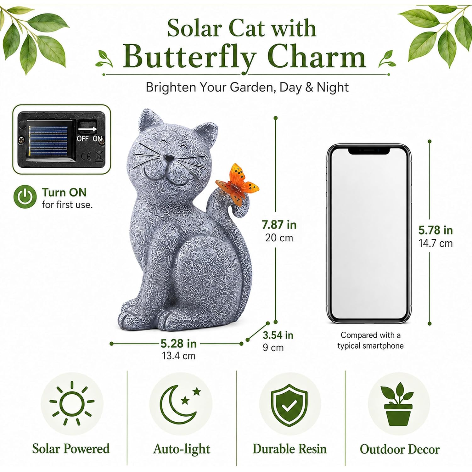 Cat Outdoor Statues For Garden: Outside Decor With Butterfly Clearance For Yard Art Lawn Ornaments Porch Patio Balcony Home House - Gifts For Mom Grandma Women