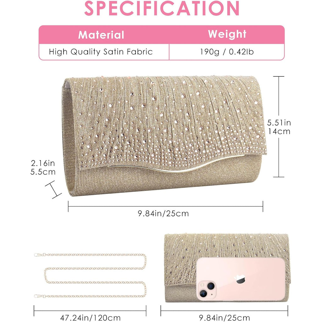 TINDTOP Clutch Purses for Women, Formal Evening Bags Suede Shoulder Envelope Party Handbags Wedding Cocktail Prom Clutches