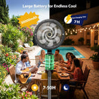 Ausic Outdoor Misting Fan For Patio, 30000Mah Rechargeable Battery Powered Cordless Pedestal Fan, 12" Oscillating Portable Cooling Fan, Standing Fan With Remote Mister