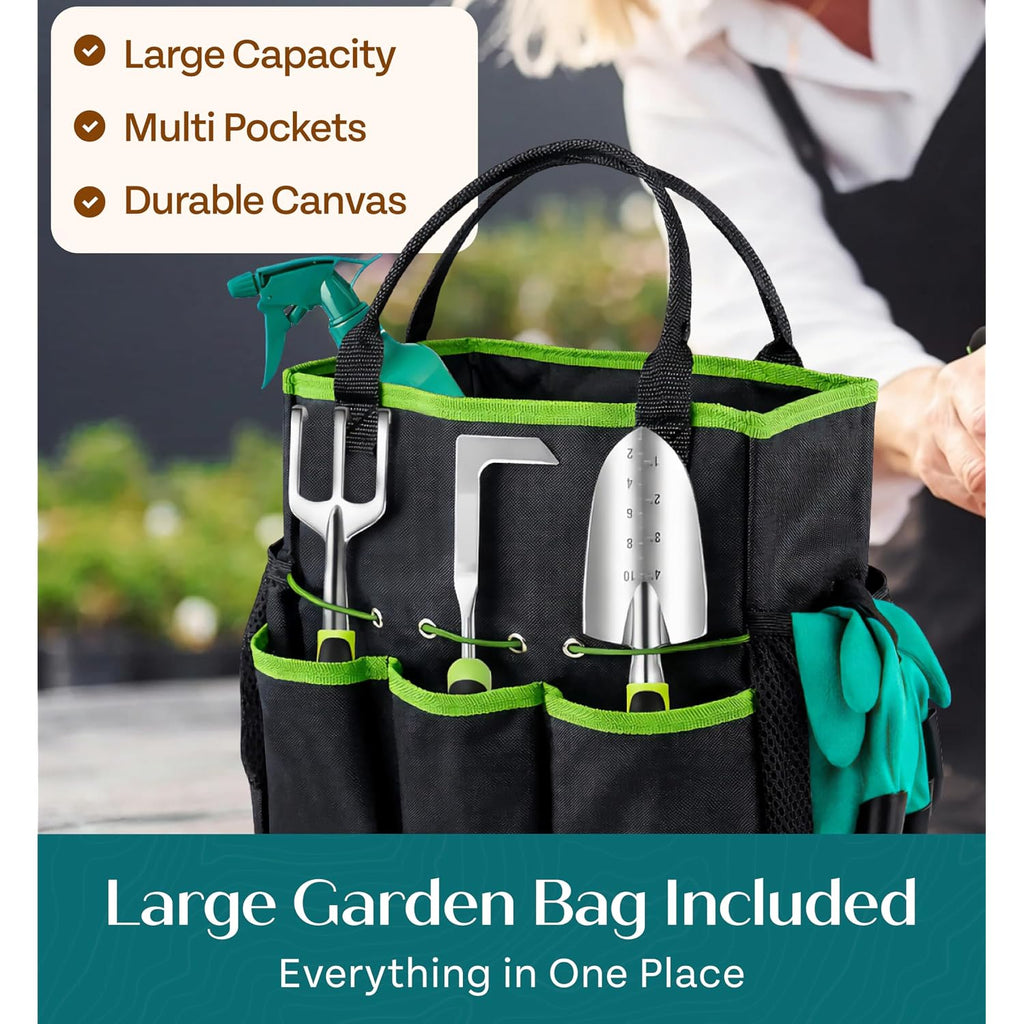 Heavy Duty Gardening Tools - Gardening Gifts For Women, Men, Mom, Dad - Durable, Ergonomic Garden Tools Set (Green)
