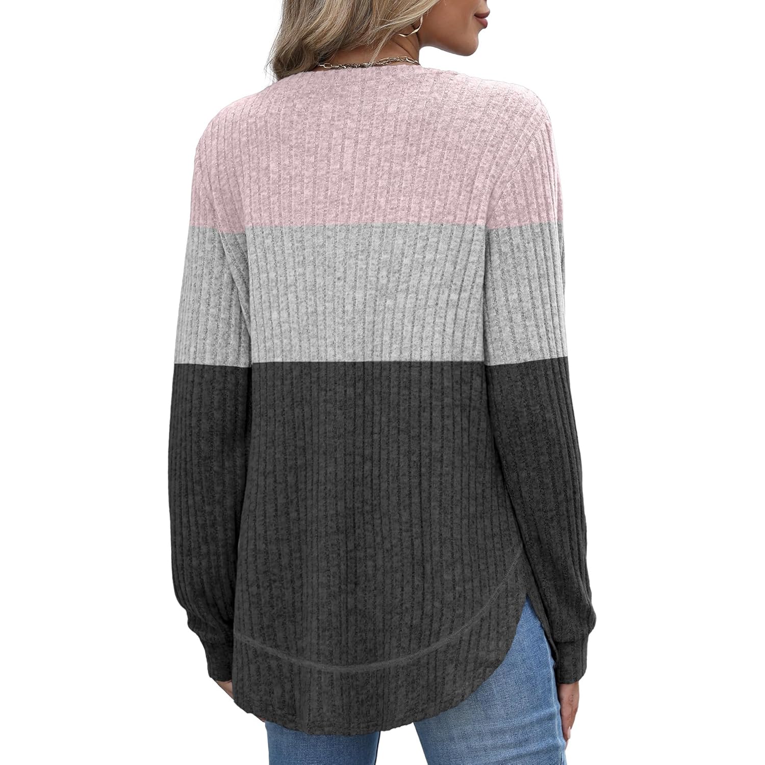 Tunic Tops for Women Loose Fit Dressy Long Sleeve Shirts Womens Sweaters Crew Neck Fall Clothing with Curved Hem