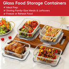 4 Pack 8 Cups/ 63oz Large Glass Storage Containers with Lids, Meal Prep Containers, Glass Food Storage with Airtight Lid for Baking, Leak Proof & Microwave, Oven Safe (4 Containers + 4 Lids)