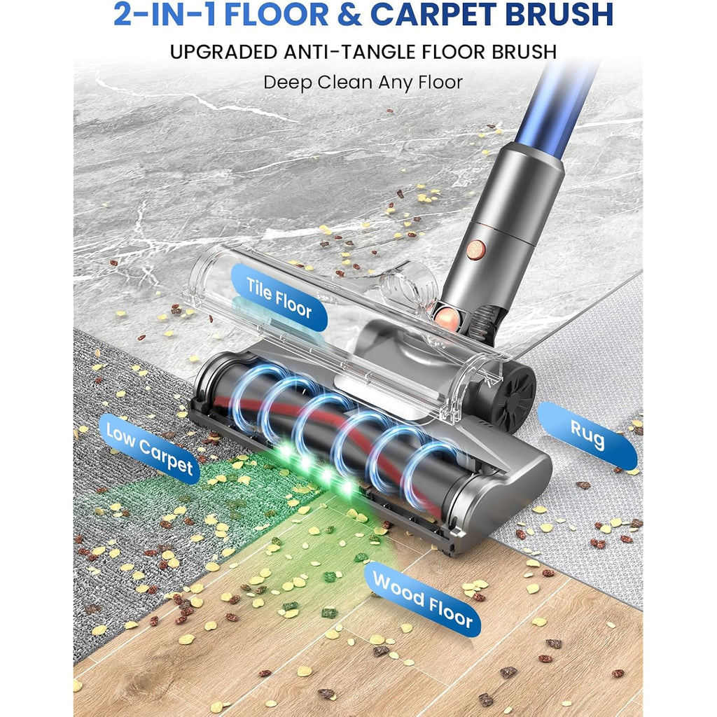 Dzaki Cordless Stick Vacuum Cleaner, 650W 55Kpa Brushless Motor, 60-Min Runtime, Detachable Battery, Anti-Tangle, Self-Standing, Vacuum Cleaners For Home, Pet Hair, Carpet & Hardwood Floors