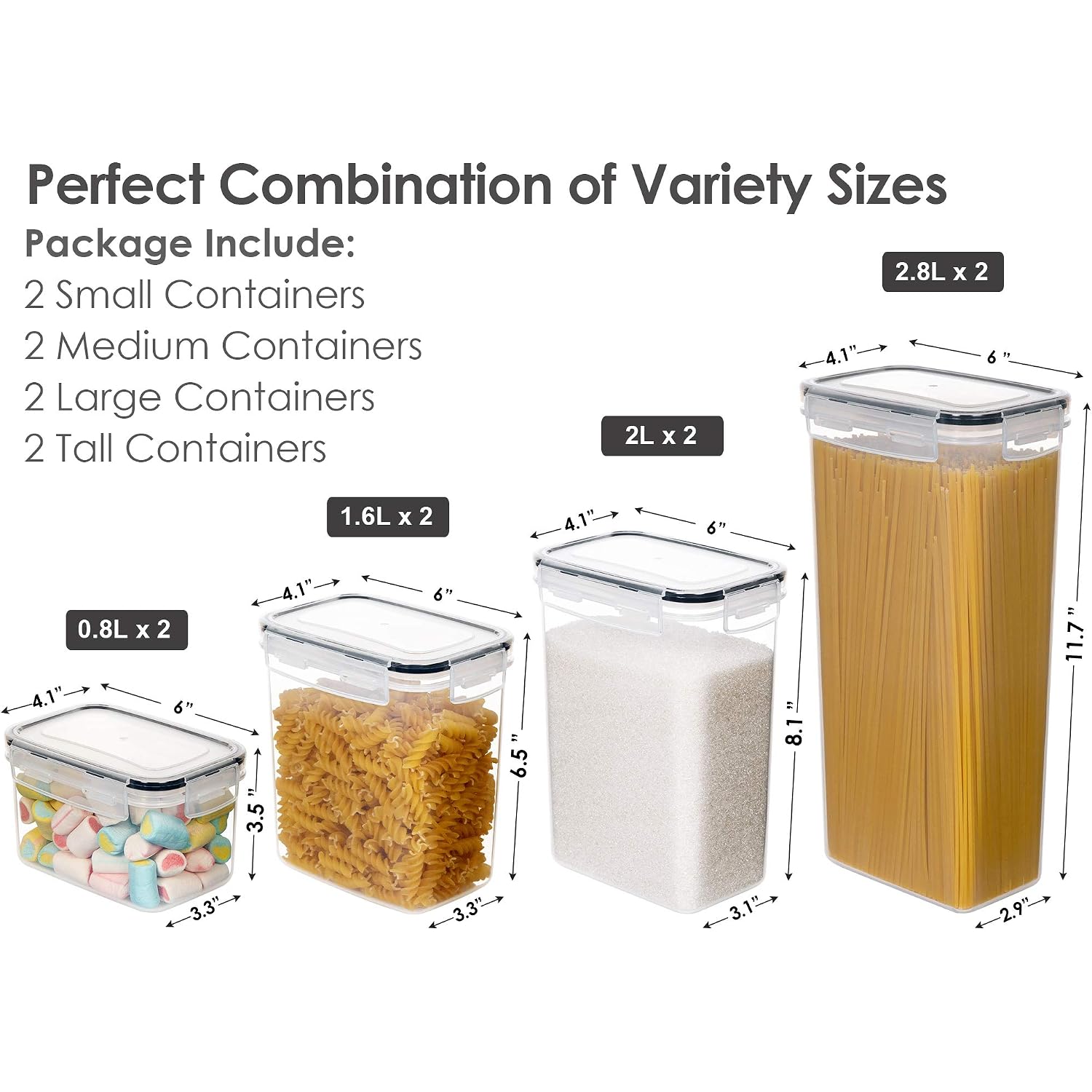 Airtight Food Storage Containers With Lids, 8 Pcs Plastic Storage Canisters For Kitchen & Pantry Organization,Dry Food Canisters For Flour, Sugar And Cereal