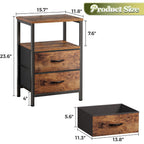 Huuger Night Stand Set 2, Nightstand With 2 Drawers, Bed Side Table With Open Shelf, Wooden Top, End Table, Fabric Drawer, For Bedroom, Rustic Brown