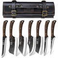 HOSHANHO Butcher Knife Set, Hand Forged Butcher Chef Knife Set with Roll Bag, Sharp Meat Cleaver Knife & Bone Chopper Knives & Fillet Knives for Home & Camping & BBQ Gift with Men