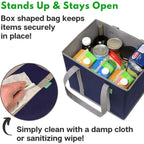 Reusable Grocery Bags (3 Pack) – Heavy Duty Reusable Shopping Bags With Box Shape To Stand Up, Stay Open, Fold Flat – Large Tote Bags Are Foldable With Long Handles & Hard Bottom (Navy Blue)