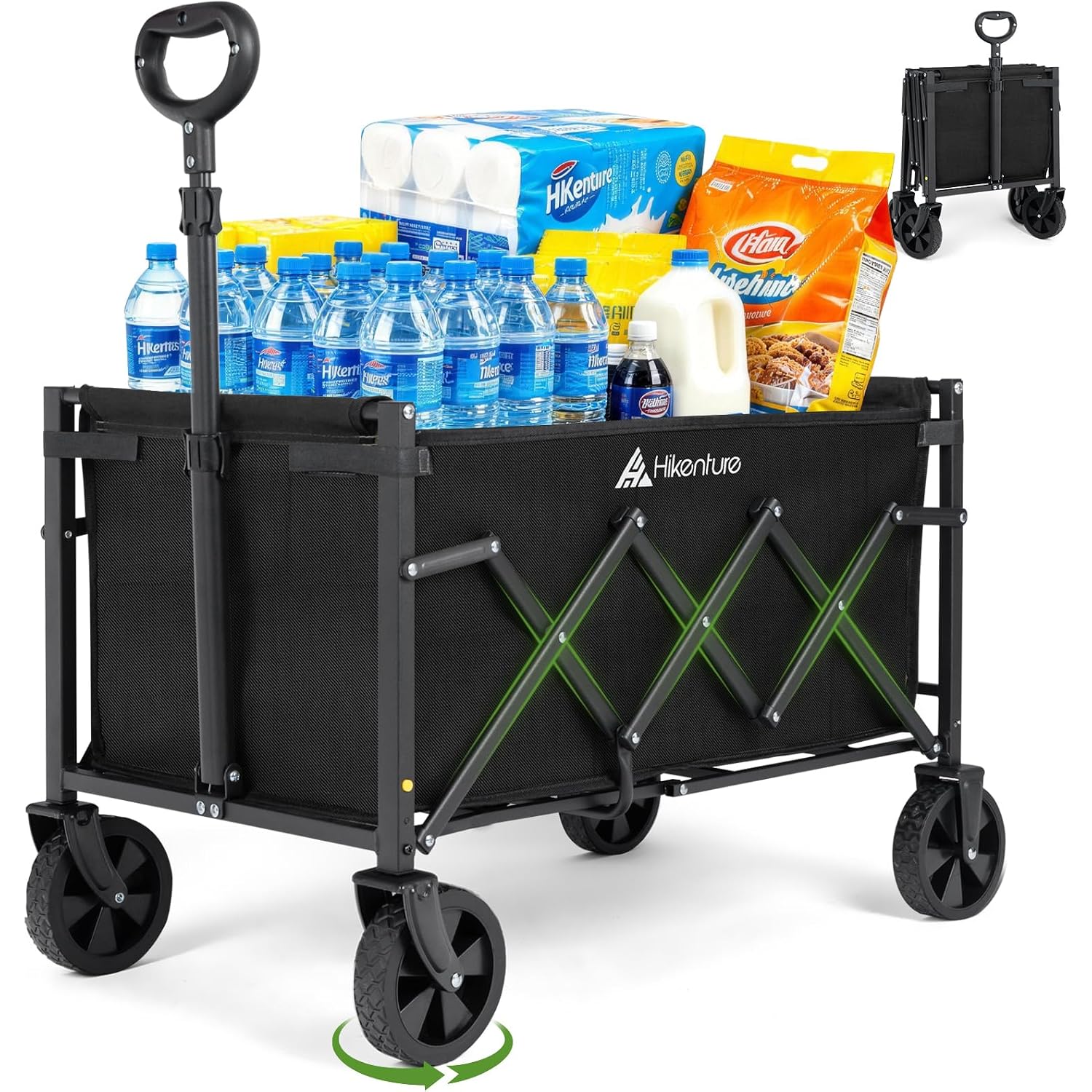 Hikenture Collapsible Wagon Cart With Wheels, 220 Lbs Foldable Wagon | 9 Lbs Lightweight Portable Utility Cart, All Terrain Folding Wagon For Grocery Shopping, Garden, Sports, Camping, Daily Use